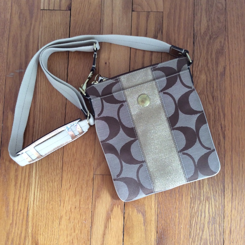 Coach Signature Gold Metallic Crossbody Purse